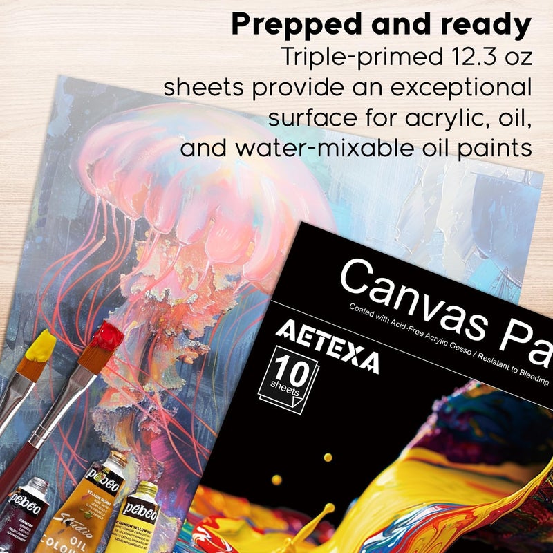 AETEXA Canvas Paper Pad, 9”x12” Canvas Pad, 10 Sheets, 12.3 oz Gesso, Glue Bound, Art Supplies for Adults and Teens, for Acrylic Pouring and Oil Painting. - Image 5